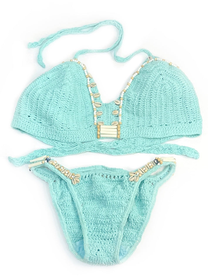 Cowry shell & beaded crochet bikini - various colours