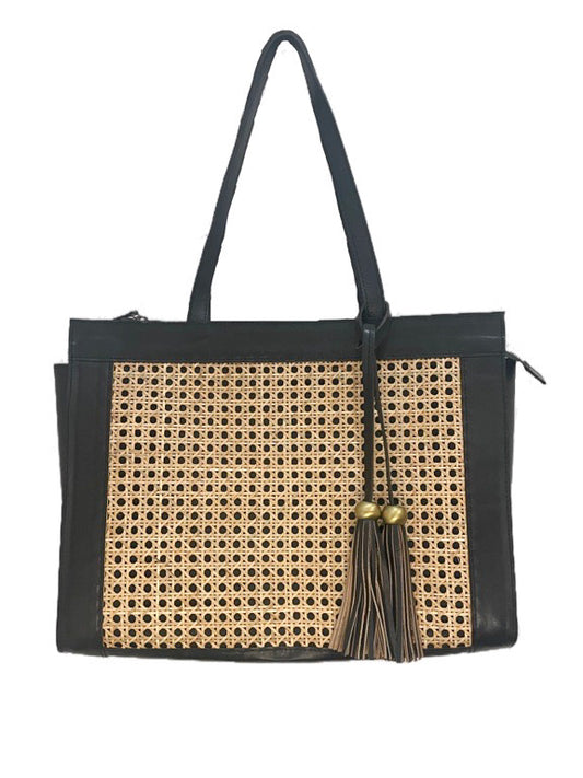 Rattan webbing and leather trim bag