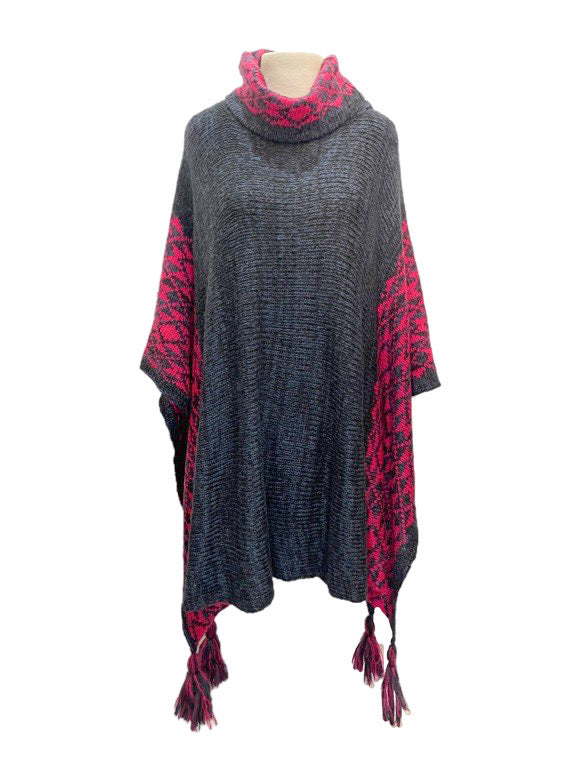Cowl neck poncho with vertical patterns - various colours