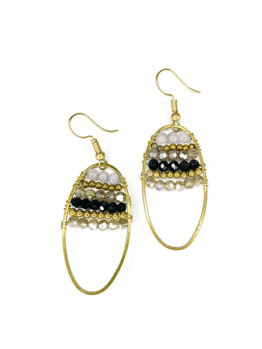 Oval brass and beaded earrings - various colours