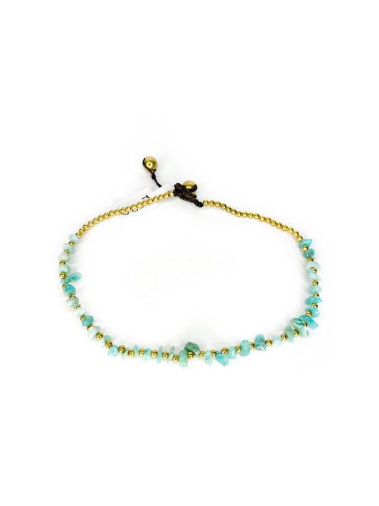 Naturally shaped stone and brass beaded anklet - various colours