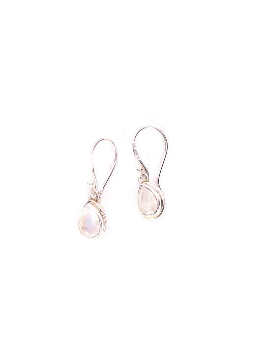 Moon stone faceted silver drop earrings