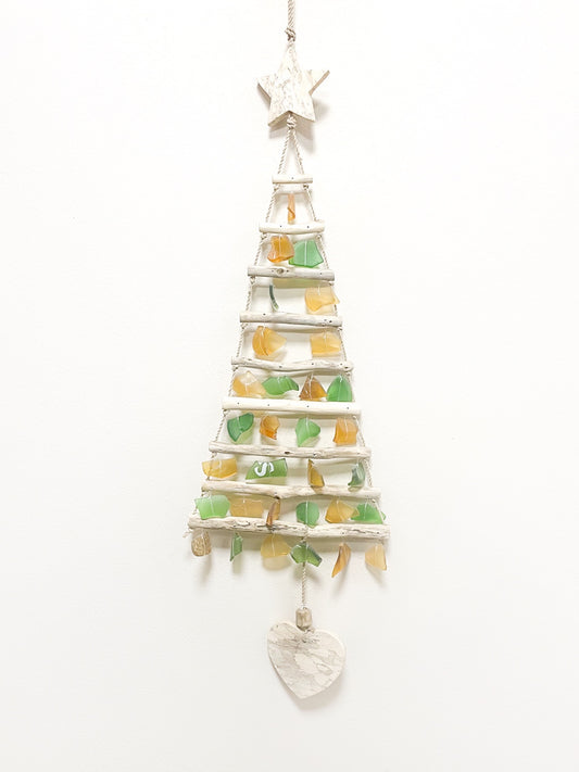 Driftwood and tumbled glass tree mobile - 76cm