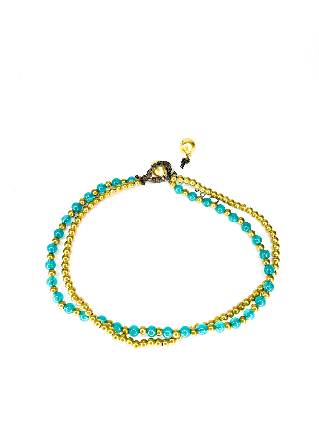 Stone and brass double stranded beaded anklet - various colours