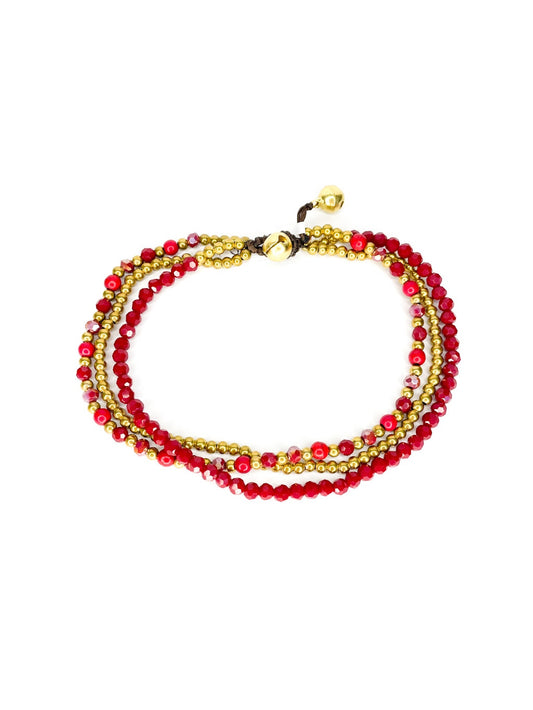 ❤Three strand stone and brass beaded anklet - various colours