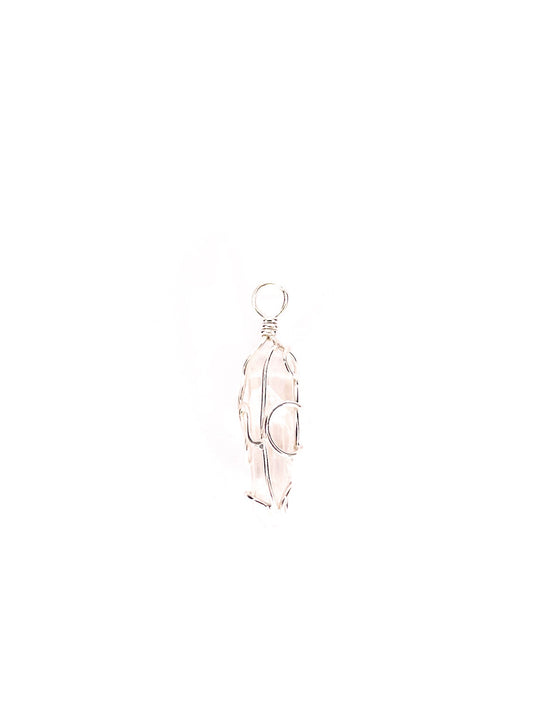 Clear quartz wrapped in silver wire pendant
