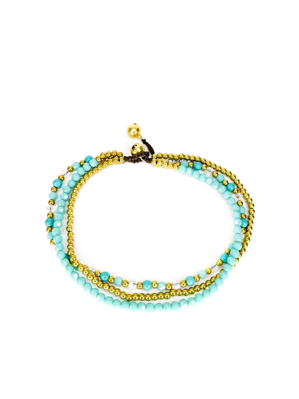Three strand stone and brass beaded anklet - various colours