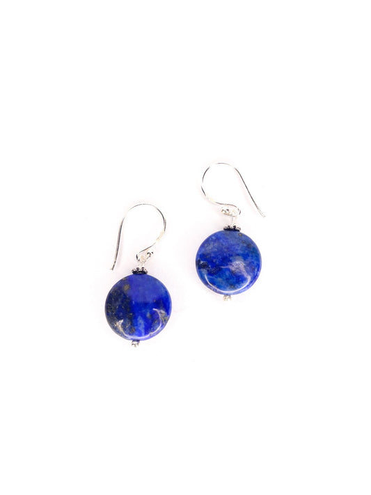 Lapis Lazuli 15mm silver drop earrings.