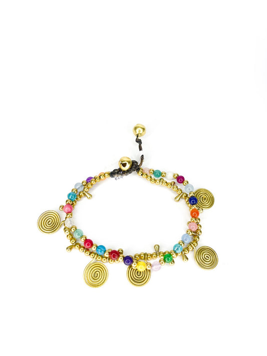 Double strand stone and brass beaded bracelet - various colours