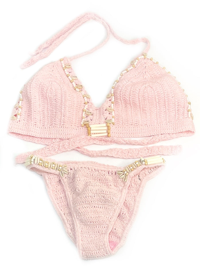 Cowry shell & beaded crochet bikini - various colours