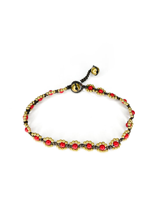 Flower stone and brass beaded anklet - various colours