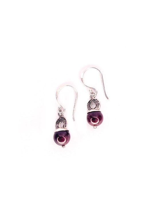 Grape agate sphere silver drop earrings