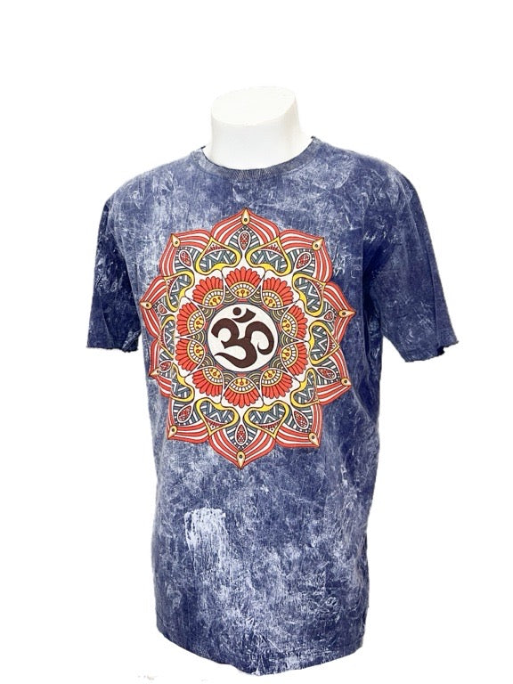 "Om Mandala" navy cotton tee shirt - X-large 58cm 1/2 chest