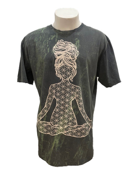 "Lotus" grey/green cotton tee shirt - X-large 58cm 1/2 chest