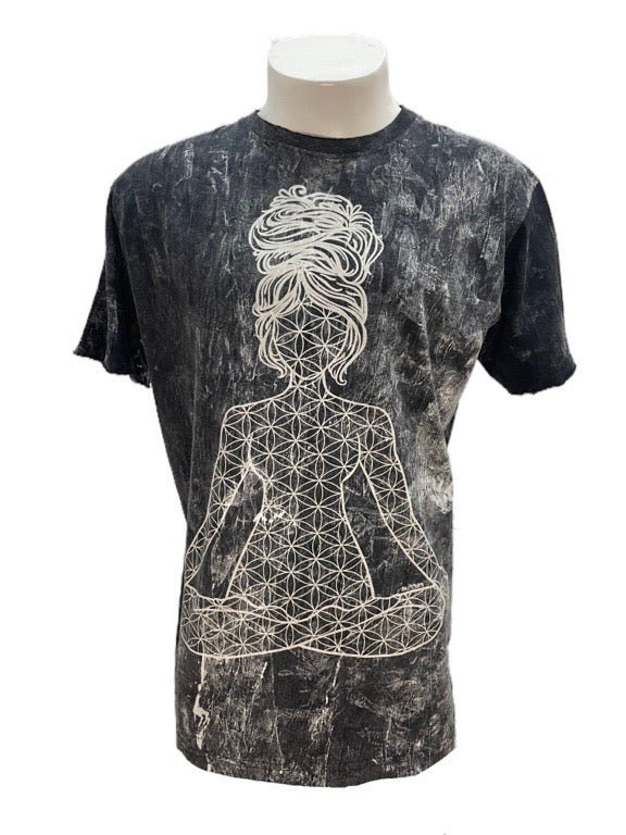 "Lotus" black cotton tee shirt - X-large 58cm 1/2 chest