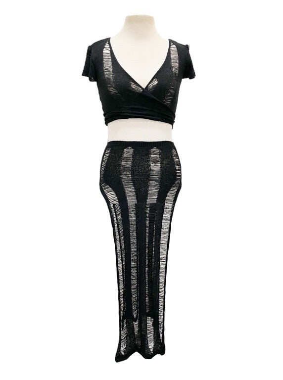 Knitted wrap top & long skirt set - various