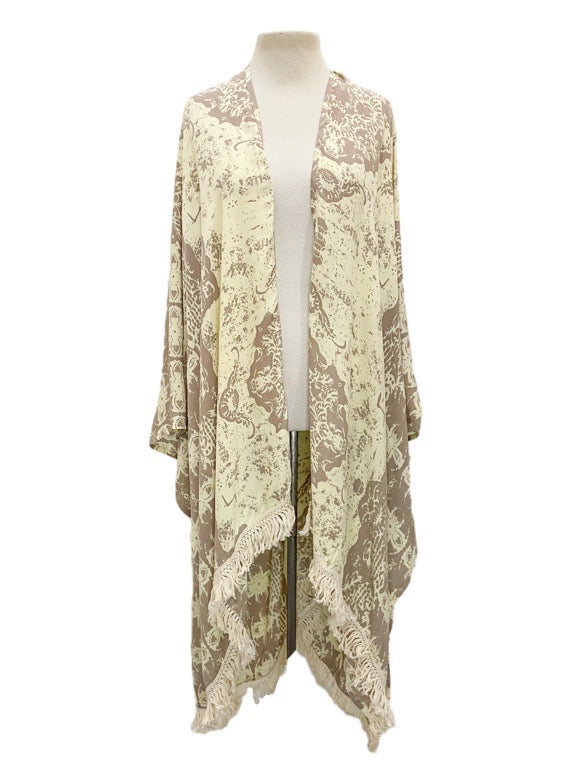 Kaftan printed jacket with fringe trim - various