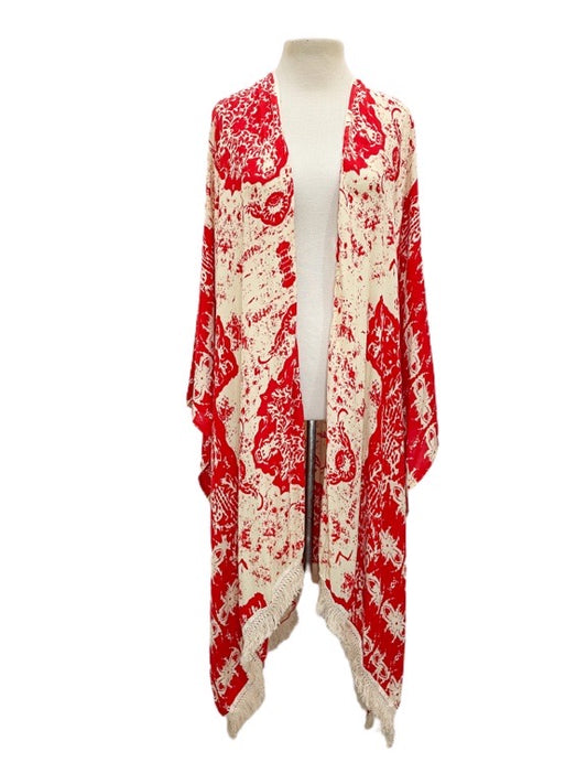 Kaftan printed jacket with fringe trim - various