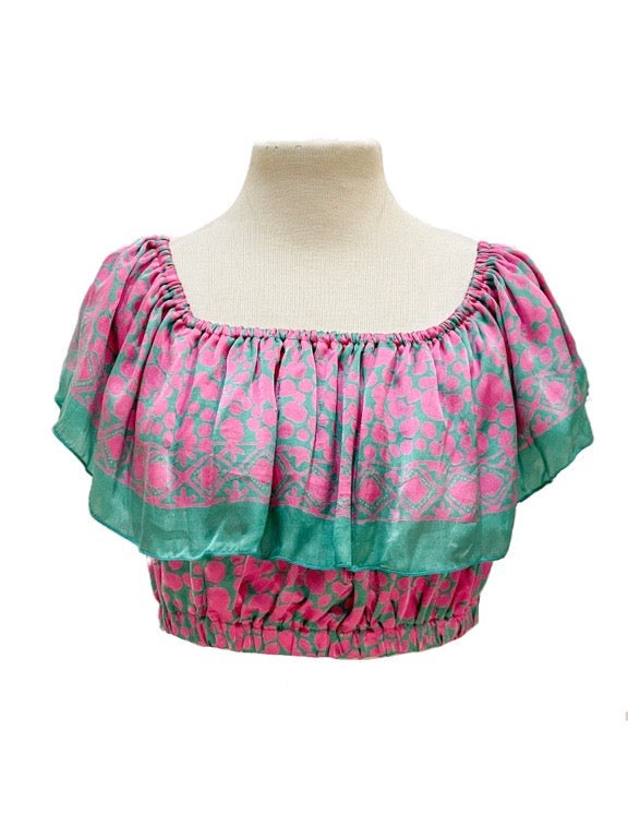 100% silk off the shoulder crop top - various