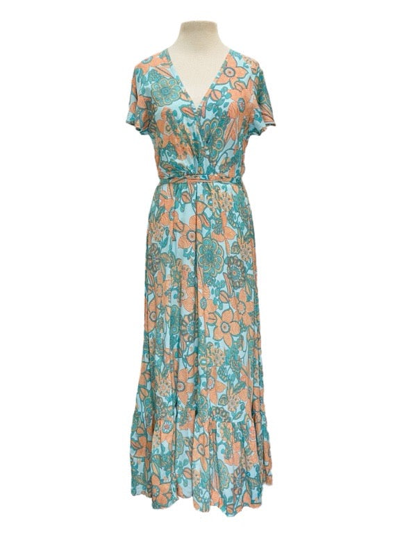 Mock wrap dress long - various