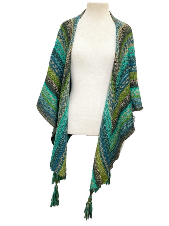Fair Isle open poncho with tassels