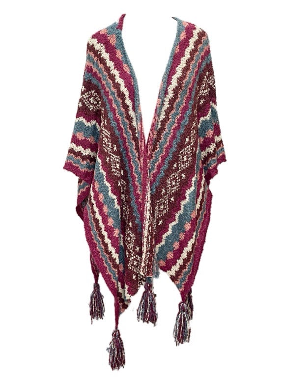 Fair Isle open poncho with tassels