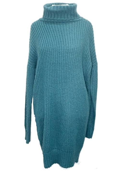Blue polo neck knitted dress