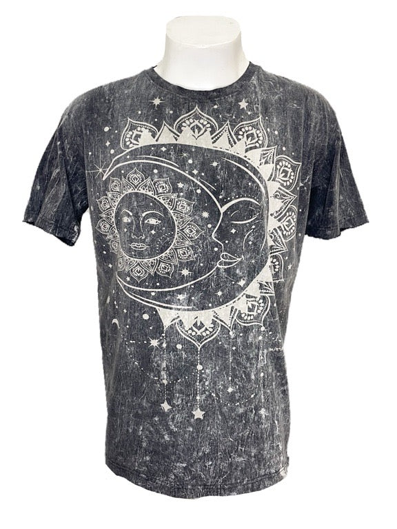 "Sun & Moon" black cotton tee shirt - medium 1/2 chest 54cm