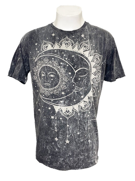 "Sun & Moon" black cotton tee shirt - medium 1/2 chest 54cm