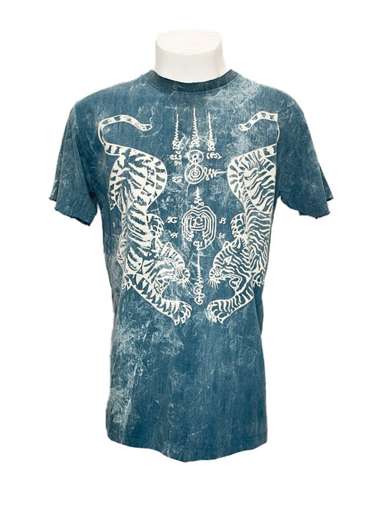 "Tigers" turquoise cotton tee shirt - Large 56cm 1/2 chest