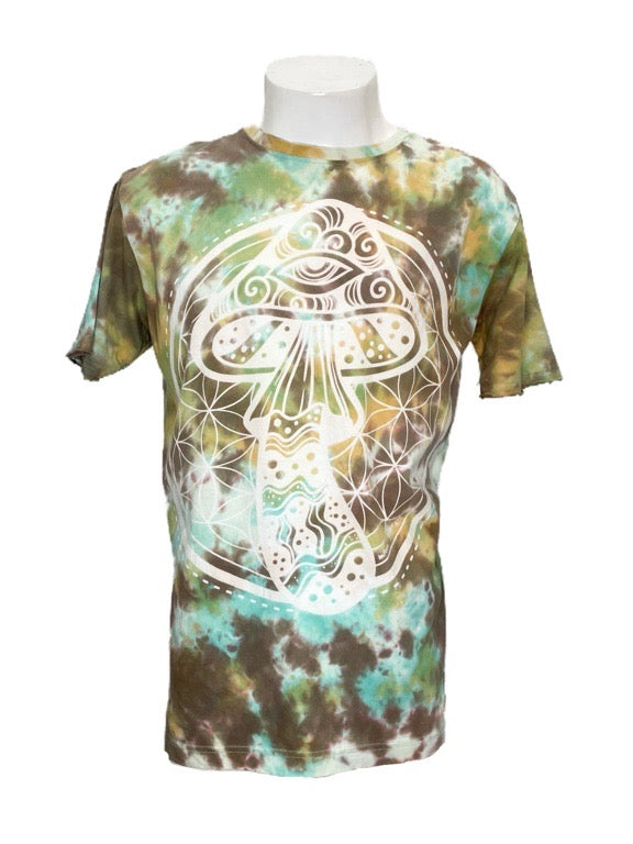 "Mushroom" tie dye cotton tee shirt - Large 56cm 1/2 chest