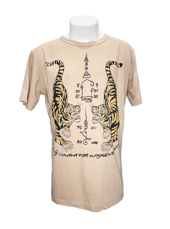 "Tigers" beige cotton tee shirt - X-large 58cm 1/2 chest