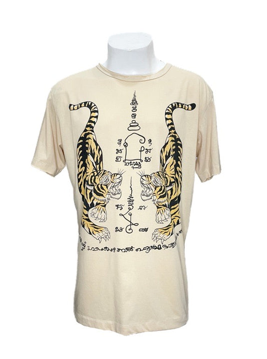 "Tigers" butter yellow cotton tee shirt - Large 56cm 1/2 chest