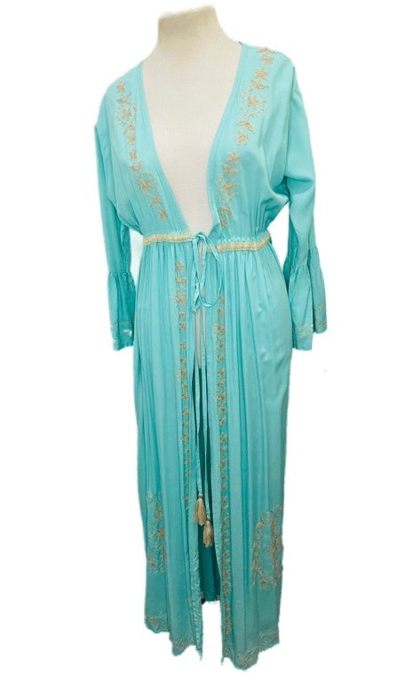 ❤Long embroidered coat dress with lace trim