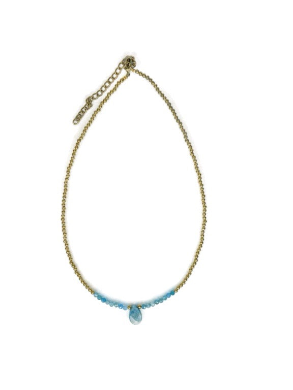 Crystal and Brass necklace with faceted tear drop pendant