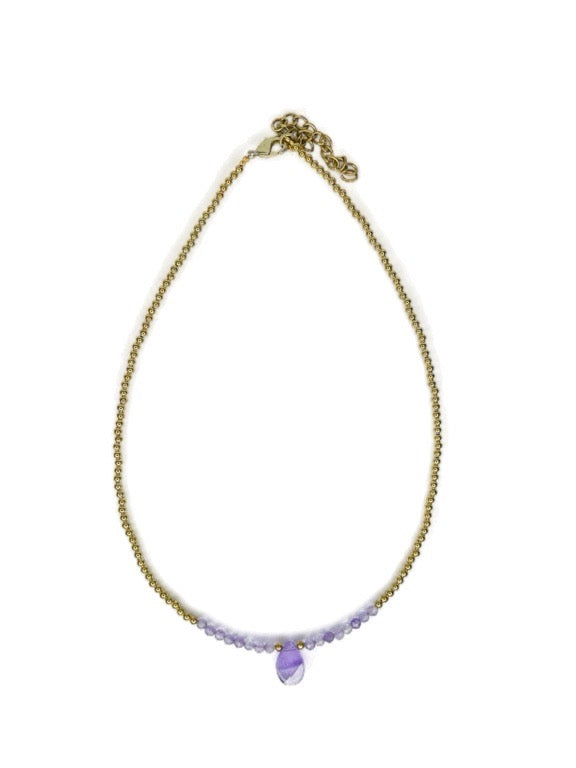 Crystal and Brass necklace with faceted tear drop pendant