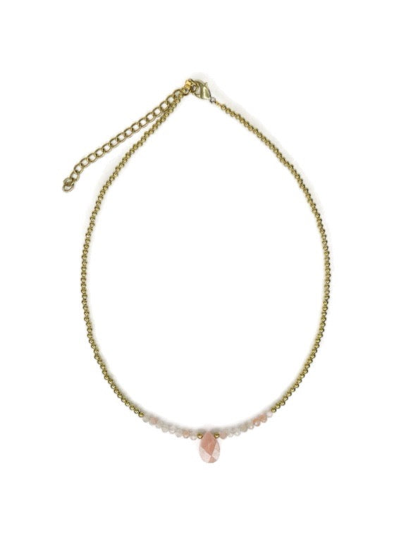 Crystal and Brass necklace with faceted tear drop pendant