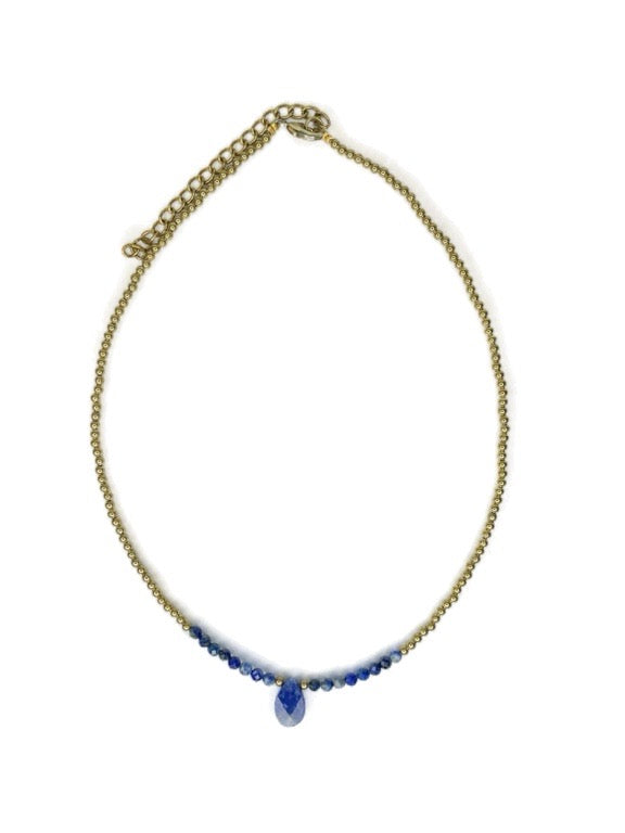 Crystal and Brass necklace with faceted tear drop pendant