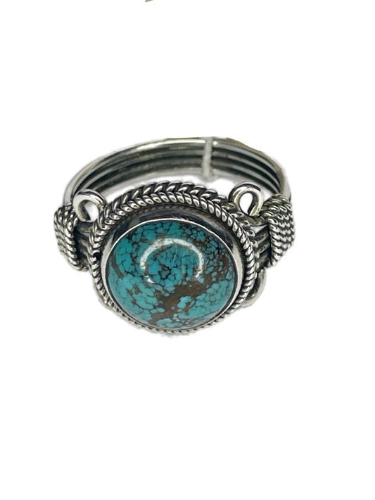 ❤Round turquoise silver ring