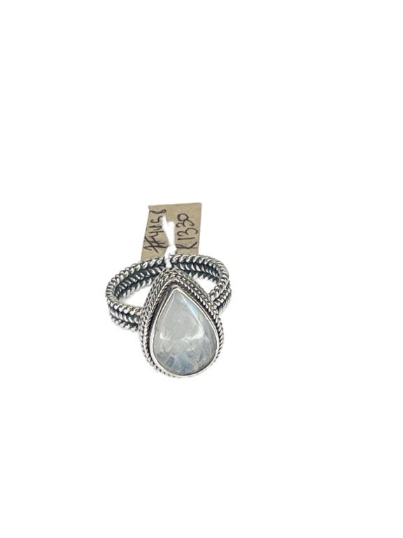 Teardrop rainbow moonstone silver ring