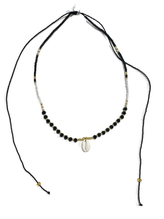 ❤Seed bead and crystal necklace with cowry shell - various