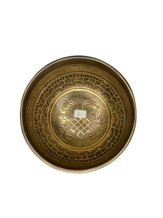 Singing Bowl Etched Tibetan /- 13cm diameter - various notes & designs