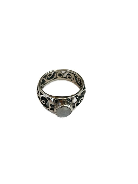 Moonstone silver ring cut out design