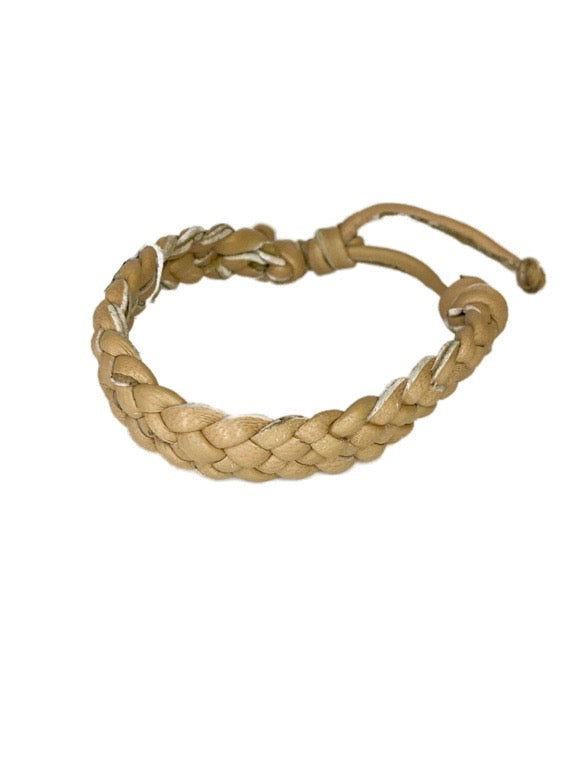 Flat plaited leather bracelet 12-14mm wide - various
