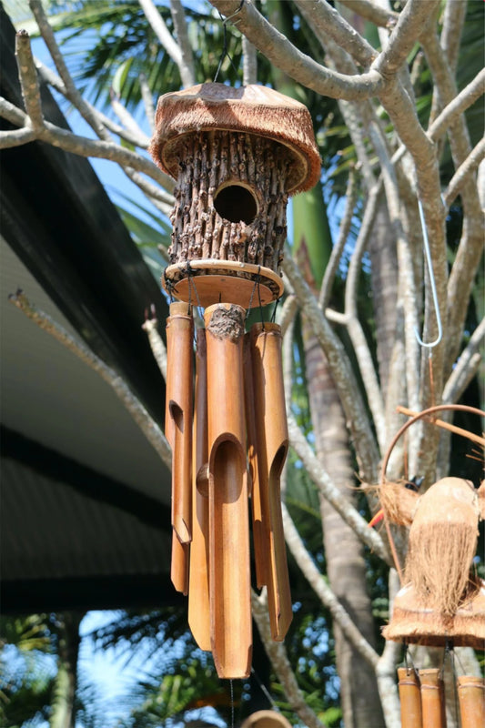 Bird feeder rough wood wind chime
