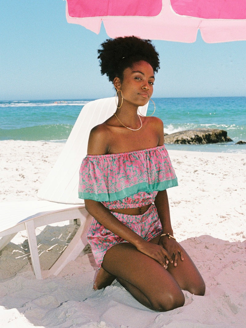 100% silk off the shoulder crop top - various