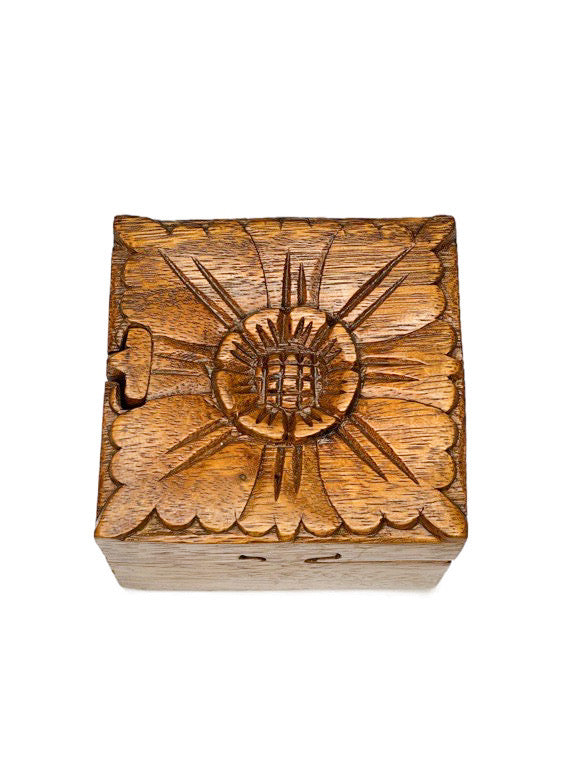 Wooden hand carved magic box - small - various designs