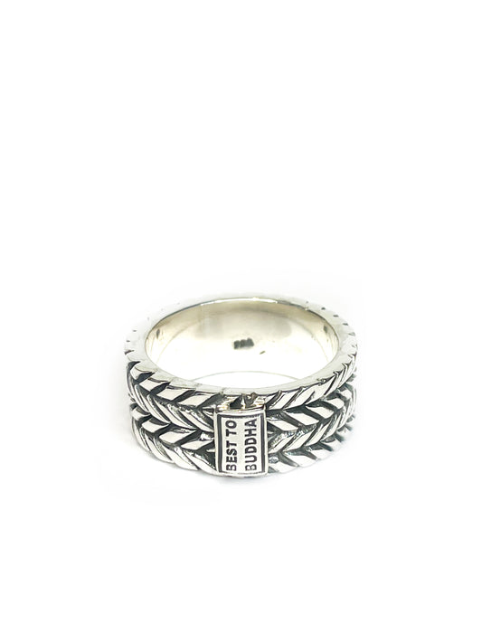 Double plait design silver chunky ring
