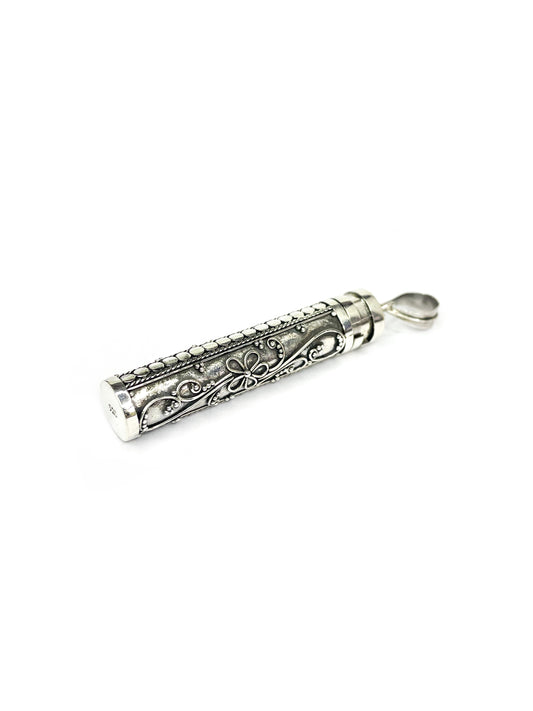 Long tubular silver locket