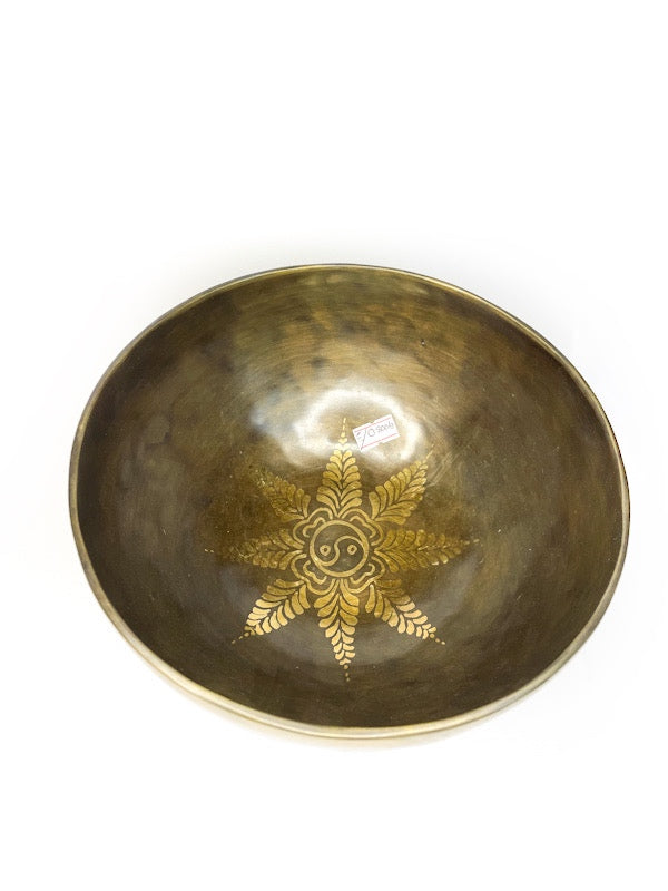 Singing Bowl Etched Tibetan hand beaten /- 19cm diameter - various notes & designs